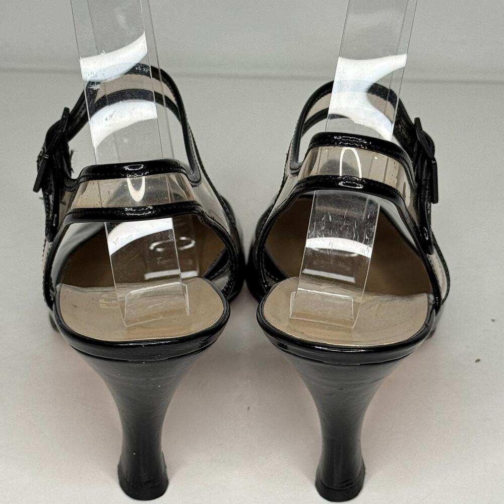 Salvatore Ferragamo Womens Sz 7 4A Black Patent Leather Slingback Clear Strap - Picture 3 of 16